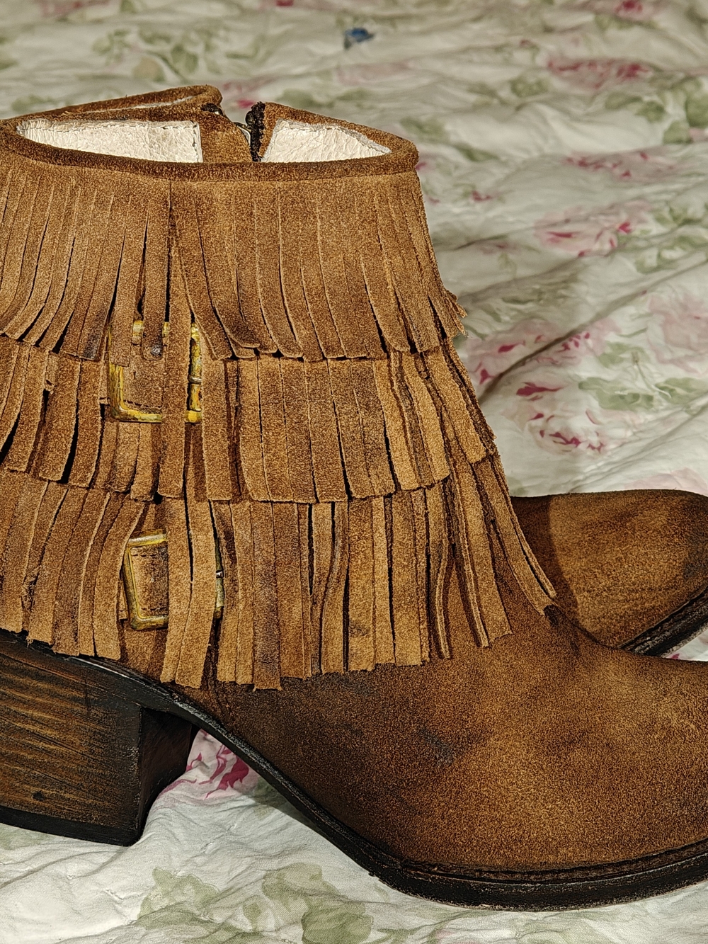 Freebird Fringed Distressed Leather Ankle Boots Brown9